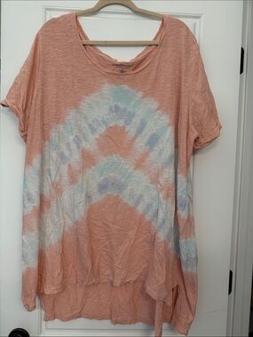 The Emmie Project Peach Tie-Dye Scoop Neck Short Sleeve Tunic